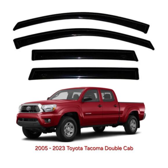Door Vent Visors Rain Guard for 2005-2023 Toyota Tacoma 4DR Double Cab 4PC SMOKE - Picture 1 of 4